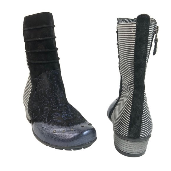 Maciejka Bootie Women Size 6.5M Leather Block Heel Mixed Print Bootie - Picture 2 of 10